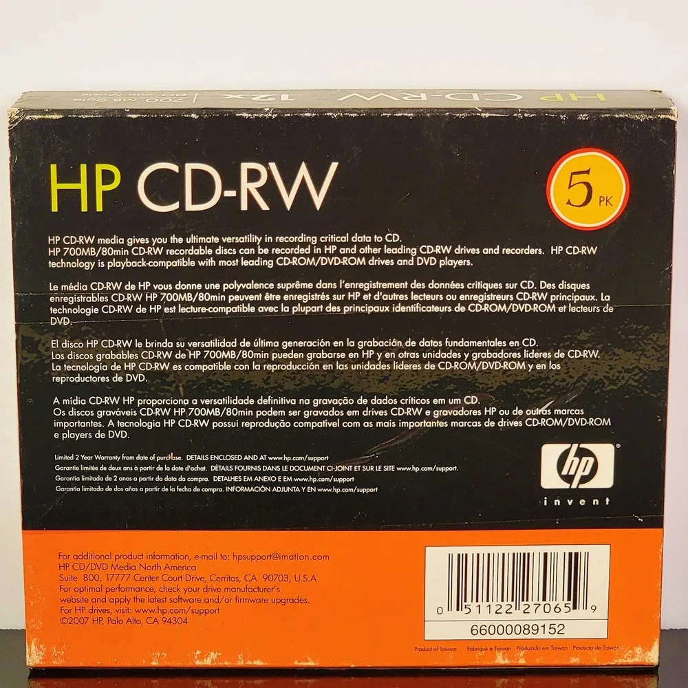 HP CD-RW 12x ReWritable Blank Disc‎ Media 700MB 5 Count With Slim Jewel Case New